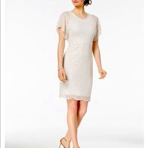 Adrianna Papell sequined cocktail dress with scalloped hem - ivory